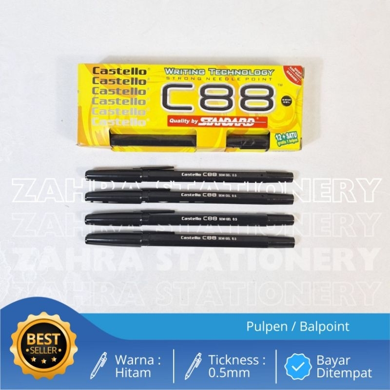 

Standard Pulpen / Ballpoint Castello C88 Tinta Hitam Tip 0.5mm