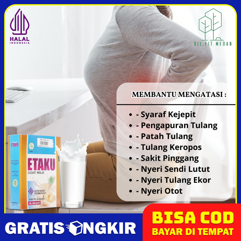 

Obat Saraf Kejepit Pengapuran Tulang Patah Tulang Keropos Susu Untuk Kesehatan Tulang Dan Sendi Anak Dewasa Orang Tua dan Lansia Susu Kambing Etawa Bubuk Etaku Goat Milk Asli 100% Original