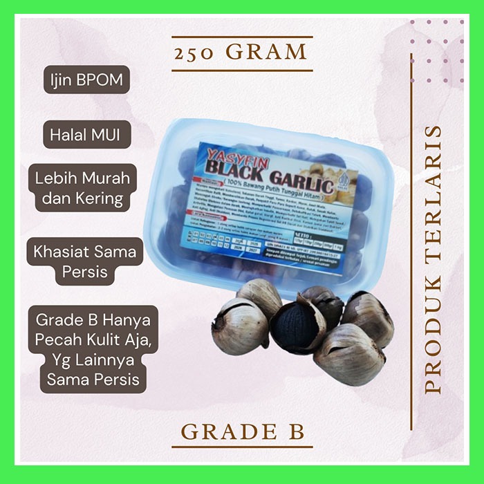

BAWANG PUTIH HITAM TUNGGAL 250 GR | BLACK GARLIC LANANG GRADE B KHASIAT SAMA PERSIS