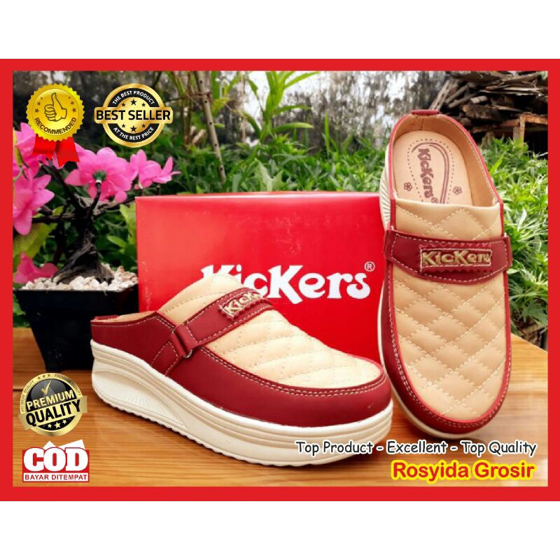 DISKON BRANDS FESTIVAL SENDAL WEDGES  SEPATU WEDGES SANDAL WANITA SLOP WEDGES KICKERS DUA WARNA  WED