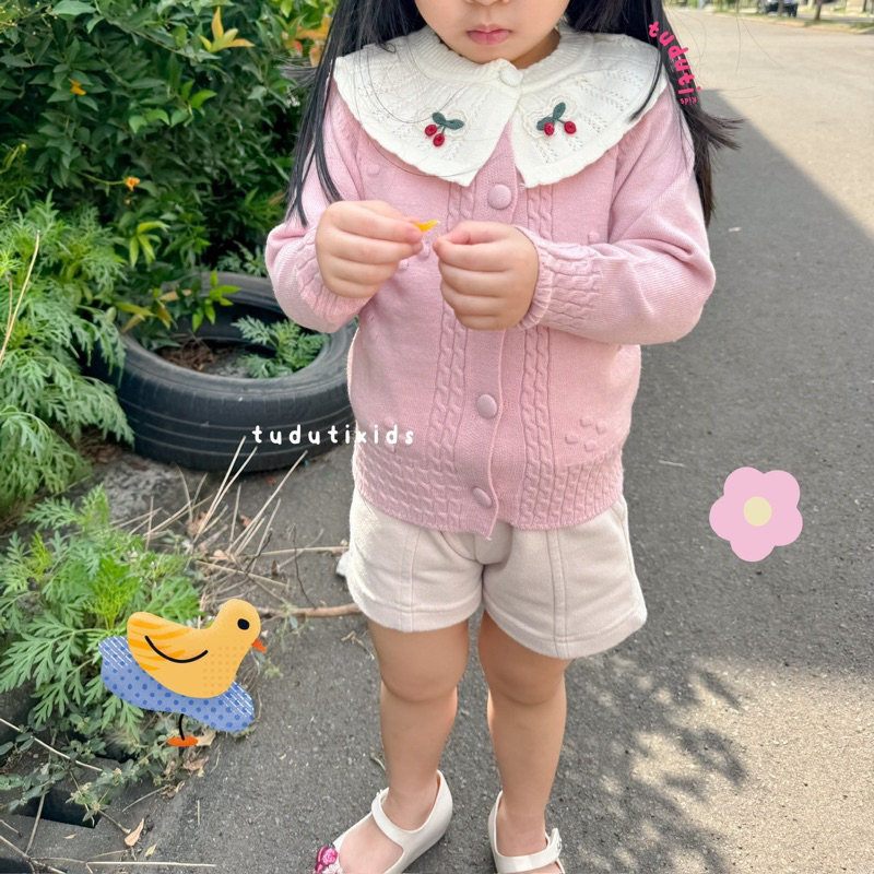 TUDUTIKIDS - LETTA CARDI | Baby Cardigan Kids Premium Halus Motif Polos Kerah Collar Cherry Plain Wa