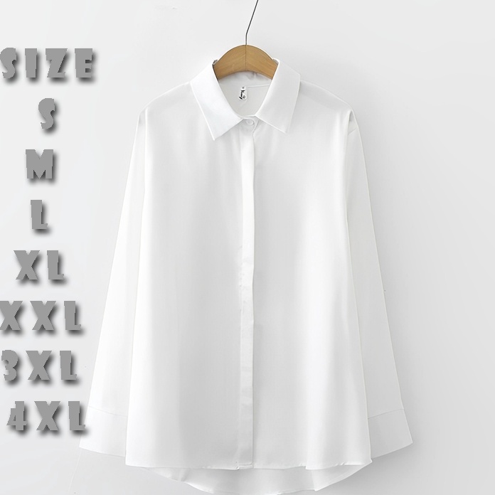 PROMO Ramdan Official  Kemeja Kerja Elsa Oversize Wanita Kantoran Putih Polos Shakila Jumbo LD 12 At