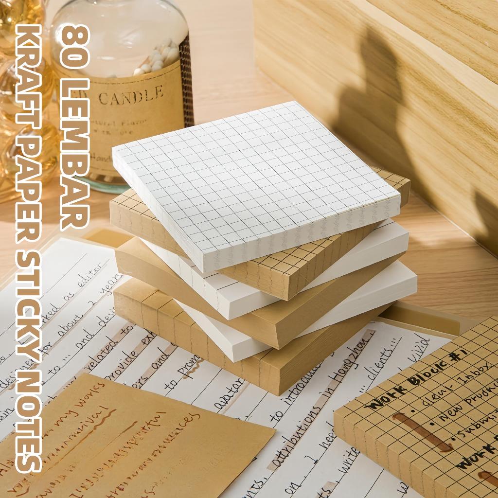 

STICKY NOTE NOTES MEMO KRAFT PAPER SERIES BROWN WHITE BASIC VINTAGE KERTAS CATATAN PENGINGAT 80 LEMBA