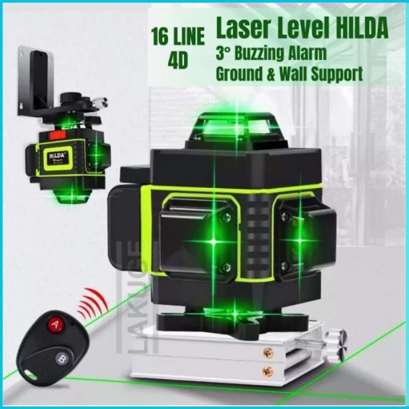 COD Cepat Taffware Hilda Mesin Self Leveling 16 Line Laser 4D Remote With LCD Indikator Baterai Supe