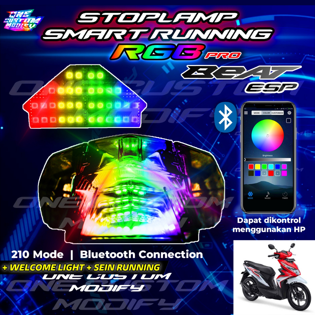 Stoplamp Running RGB Smart Pro Beat Esp Eco Street Lampu LED Bluetooth Rem Belakang Smartphone Variasi Modifkasi Motor 2017 2018 2019