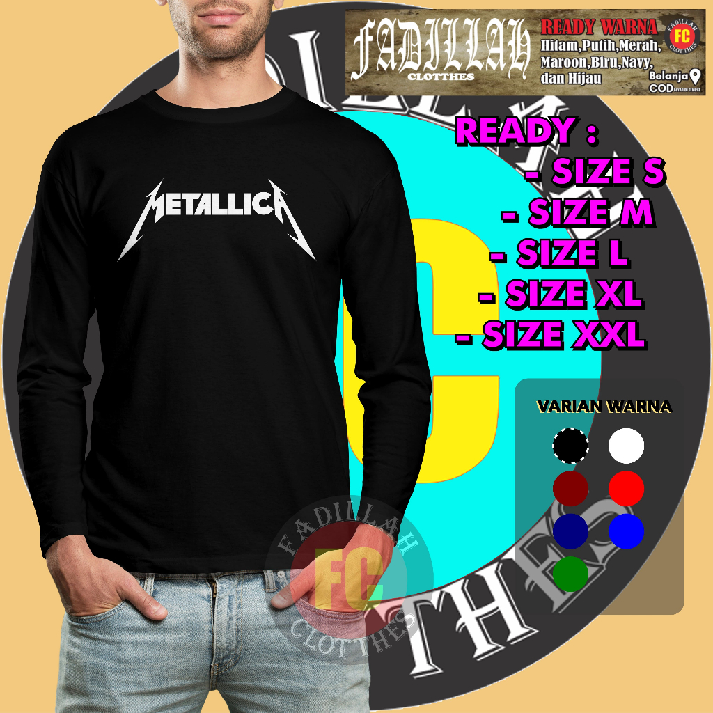Kaos Band Metallica Logo Lengan panjang Baju Musik