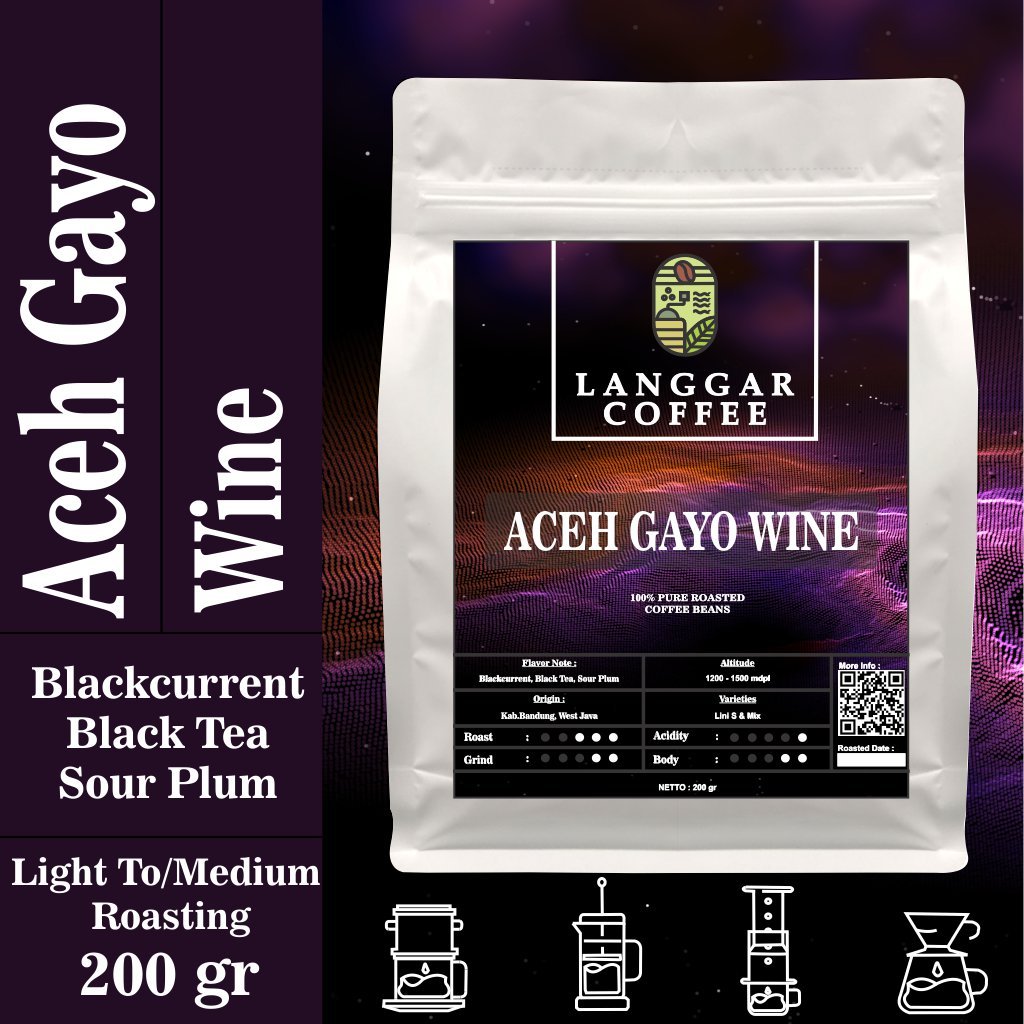 

Biji Kopi Arabika Aceh Gayo Wine 200 gr Proses Wine Roasting Biji Kopi 200gr