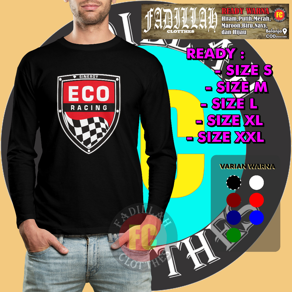 Kaos Eco Racing Logo Lengan panjang Baju Otomotif