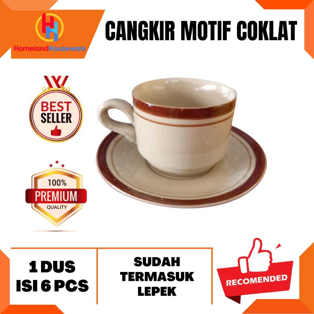 CANGKIR MOTIF COKLAT/CANGKIR COKLAT + LEPEK/CANGKIR KERAMIK KOPI&TEH/GELAS KERAMIK MOTIF COKLAT SET 