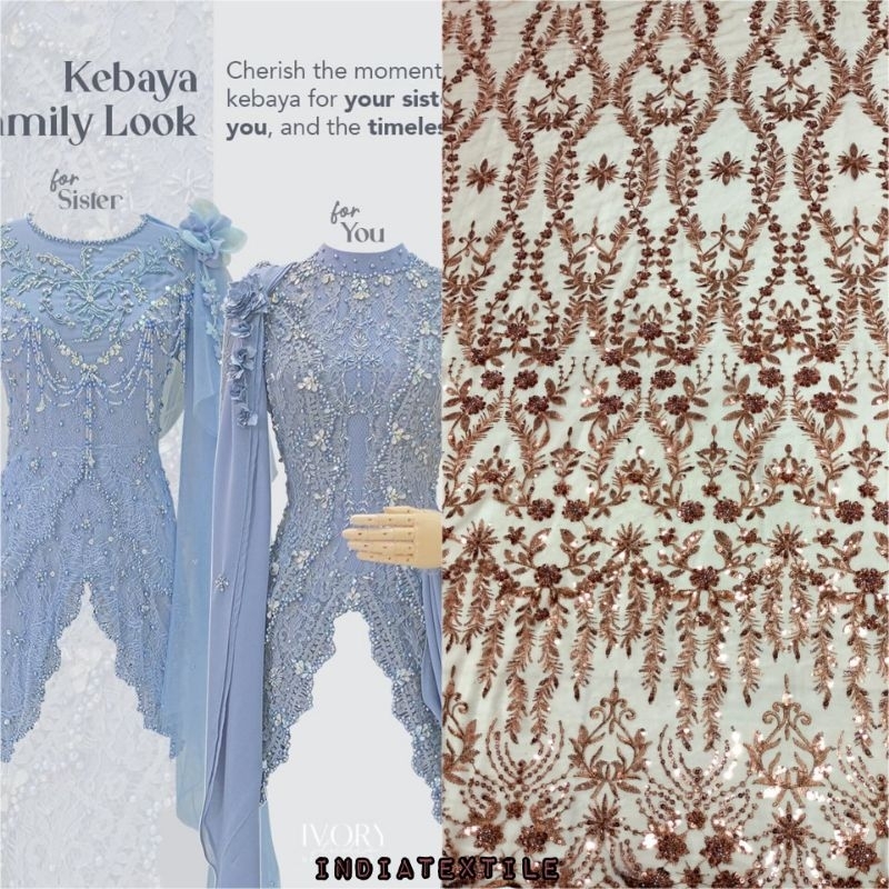 (Cod) Bahan kainTulle Emilia Payet Tangan /kain kebaya wanita mewah berpayet / harga persetengah met