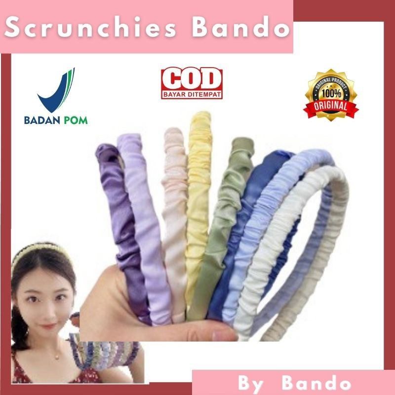 Bando Scrunchie Serut Satin Besar Korea Headband Ruffle Bandana Polos Wanita Bando Kain Scrunchie Fa
