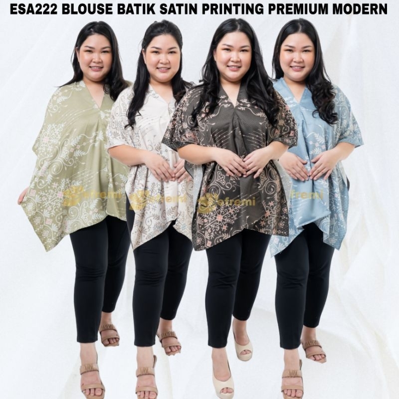 ESA168 BLOUSE BATIK SATIN PRINTING WANITA MODERN TRENDY SIZE JUMBO BATIK BIGSIZE ATASAN