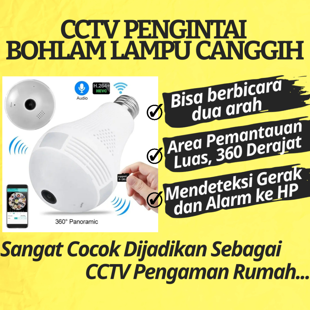 Kamera CCTV IP Camera V380 Bola BOHLAM LAMPU 360 Wifi Rumah Indoor dan Outdoor Mini Tersembunyi Keci