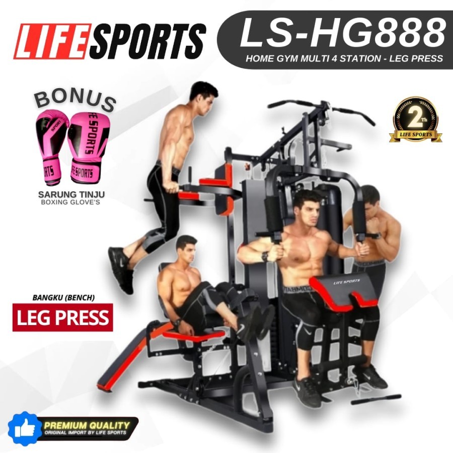 LIFESPORTS - New Alat Olahraga Fitness Gym Multi Machine Homegym 4 Sisi Leg Press LS HG 888