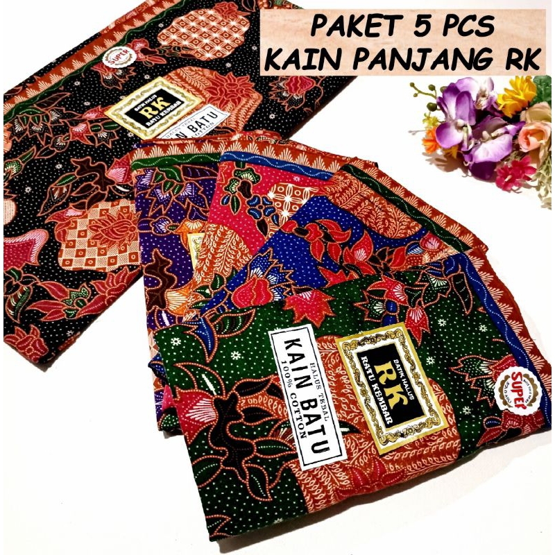 paket isi 5 pcs KAIN PANJANG RK BATIK BUNGA WARNA WARNI, KAIN JARIK MOTIF BUNGA