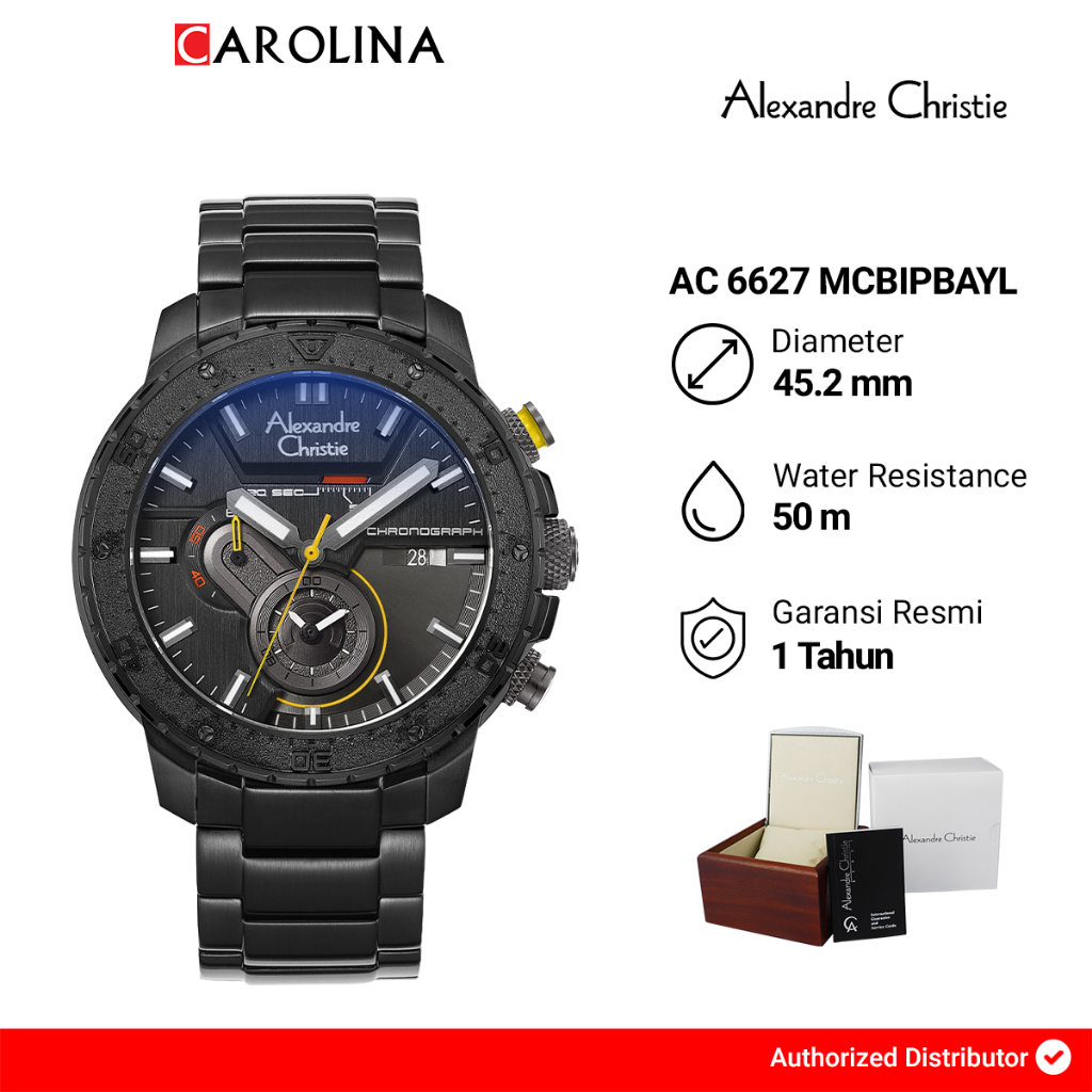 Jam Tangan Pria Alexandre Christie Chronograph AC 6627 MCBIPBAYL Black Dial Black Stainless Steel St