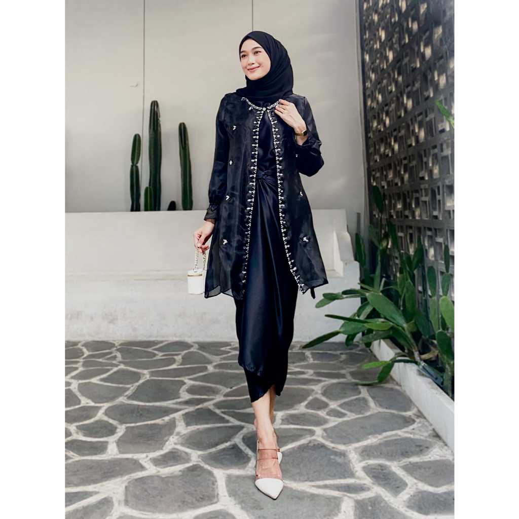 Jemma organza premium jumbo set gamis brukat Kondangan Ld 130 Dress Wedding Sage Hitam Rosegold Brow