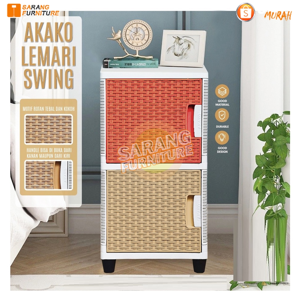 AKAKO - LEMARI PAKAIAN PLASTIK MINIMALIS/LEMARI ROTAN AKAKO SWING 2 SUSUN LEMARI BAJU ROTAN