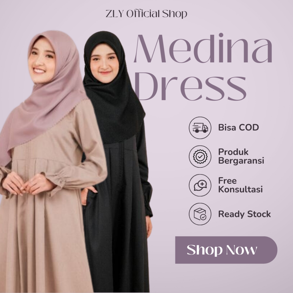 Gamis Umroh Premium Elegan dan Simple | Gamis Wanita Katun Adem Remaja Kekinian Medina By ZLY ZELIA