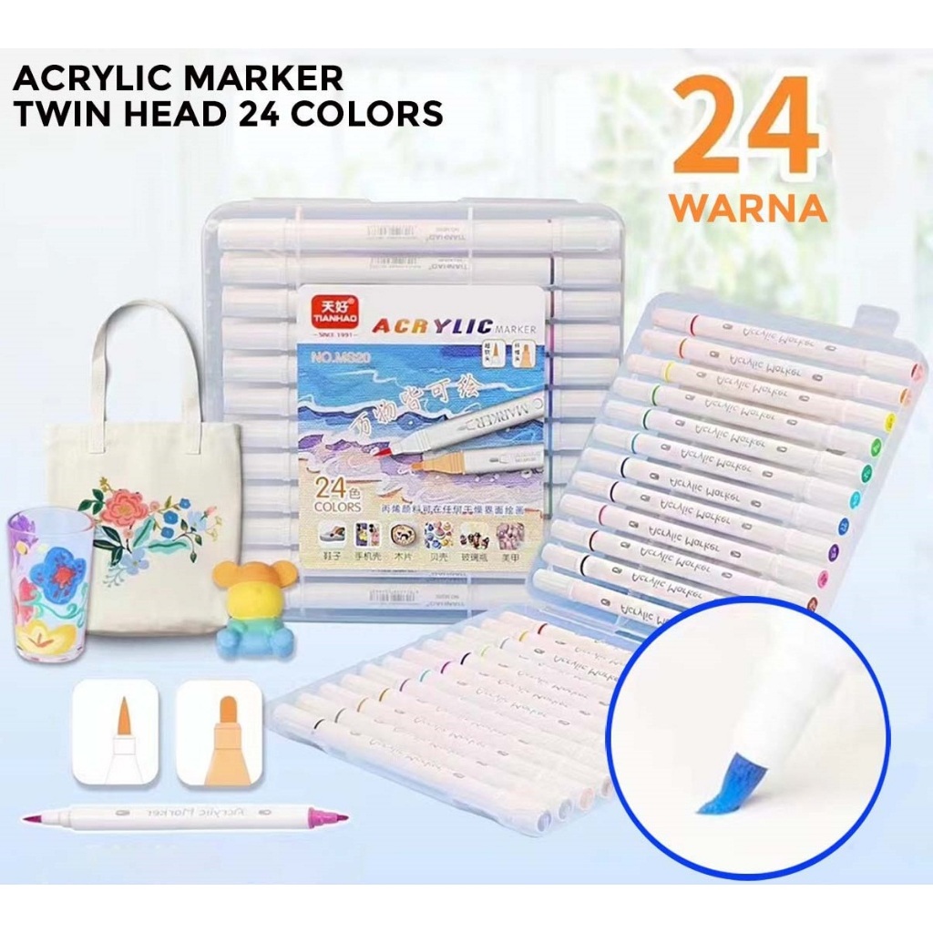 

Prime acrylic marker twin head/spidol warna akrilik - 24 warna