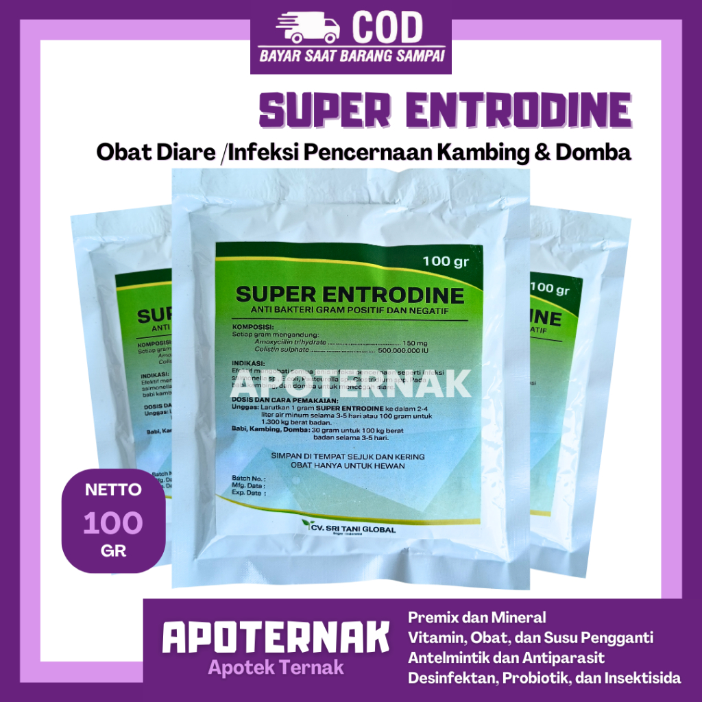 SUPER ENTRODINE 100 gr | Obat Mencret Ternak - Obat Mencret Ayam - Obat Mencret Kambing - Obat Mencr