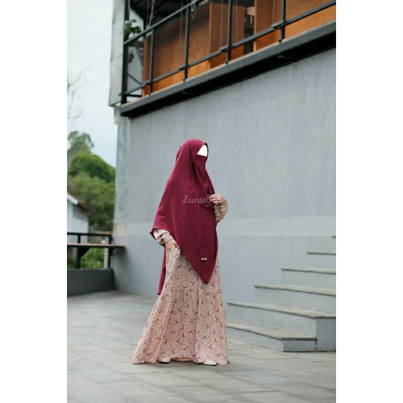 (Rose Dust S) Daily Dress Motif Alcea - Gamis Rayon Viscose by Zanuba Hijab Jilbabsyarie