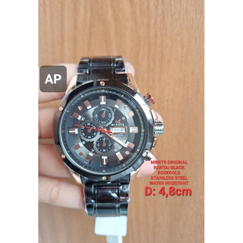 Jam tangan cowok Mirete original rantai black tgl hari 9173A