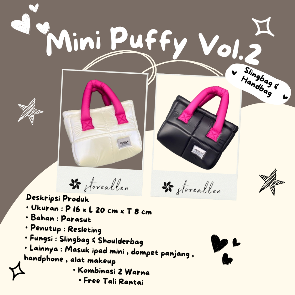 VOL 2 Mini Puffy - Tas wanita puffer handbag slingbag Tas selempang wanita hologram parasut anti air
