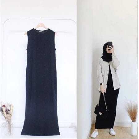 Inner Span JERSEY / Inspan Long Dress Warna Hitam