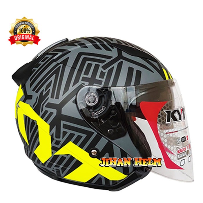 HELM HALF FACE KYT DOUBLE VISOR GALAXY FLAT R ORIGINAL SNI MOTIF NEON YELLOW DOFF TERMURAH