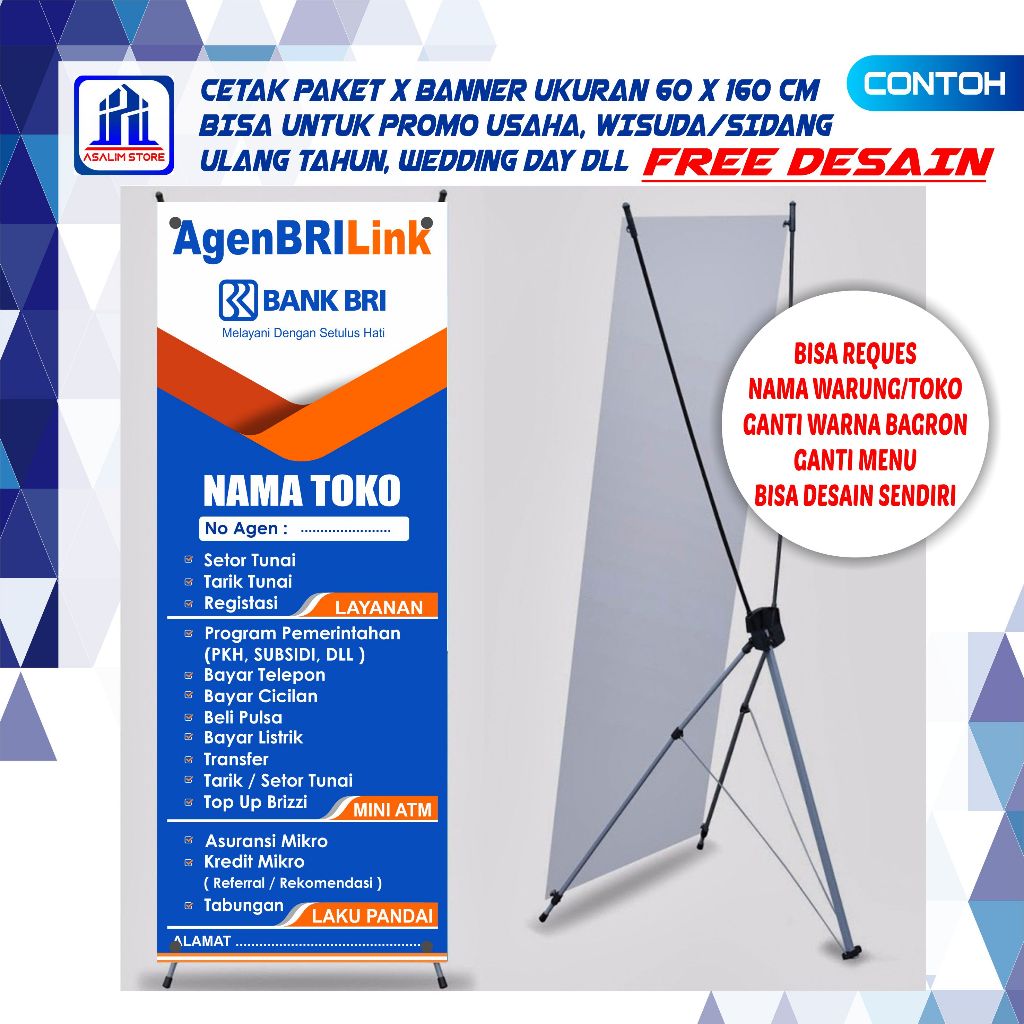 Spanduk Brilink 60x160 cm Standing X bener Promosi Spanduk Promosi Backdrop  Custom X Banner  Free  
