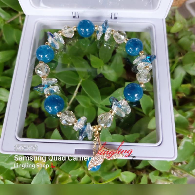 Gelang box batu kristal cantik//gelang batu kristal korea//gelang batu kristal mix titanium anti kar