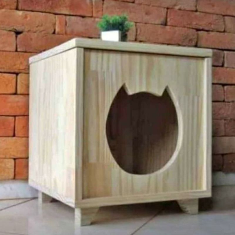Rumah Kucing/Cat Box/Tempat Litter Box Model Kayu