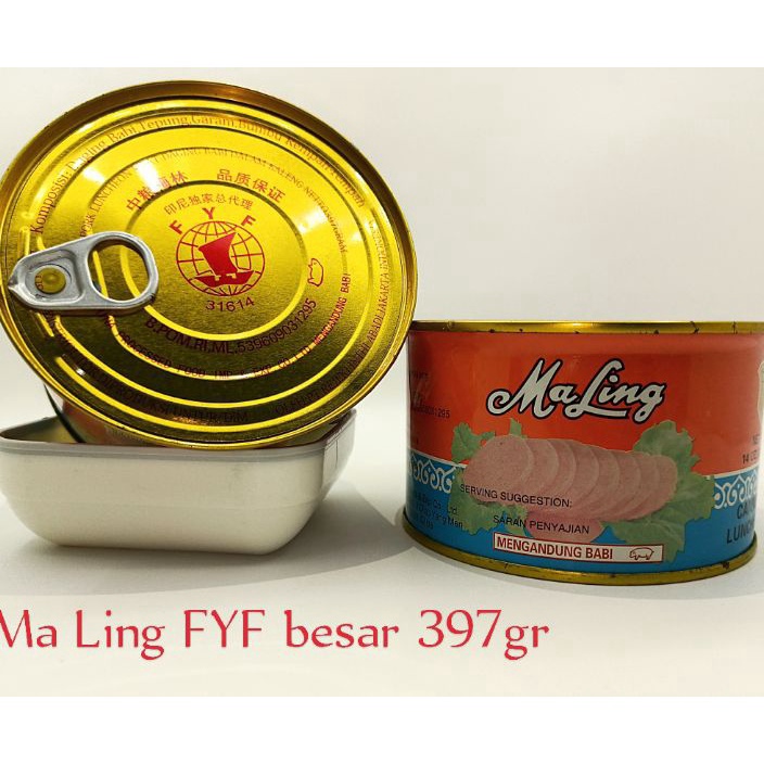 

modelTipe KI922 MaLing FYF Ham Daging BabiLuncheon Pork non HALAL 397gram