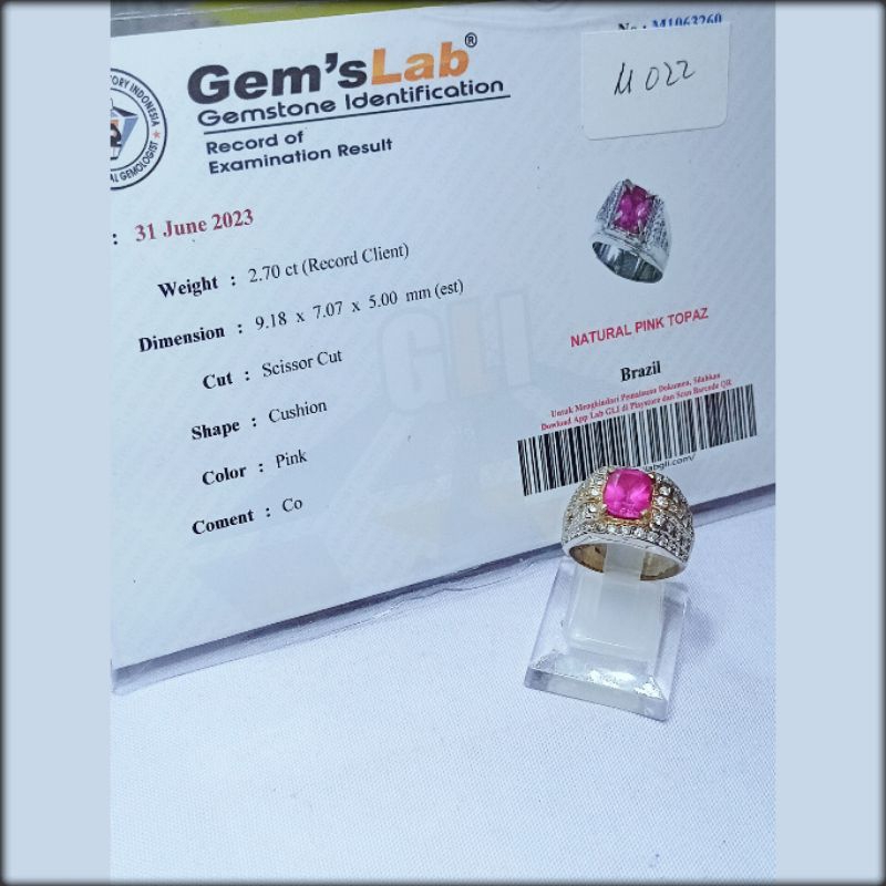 Cincin Batu Pink Topaz + Memo