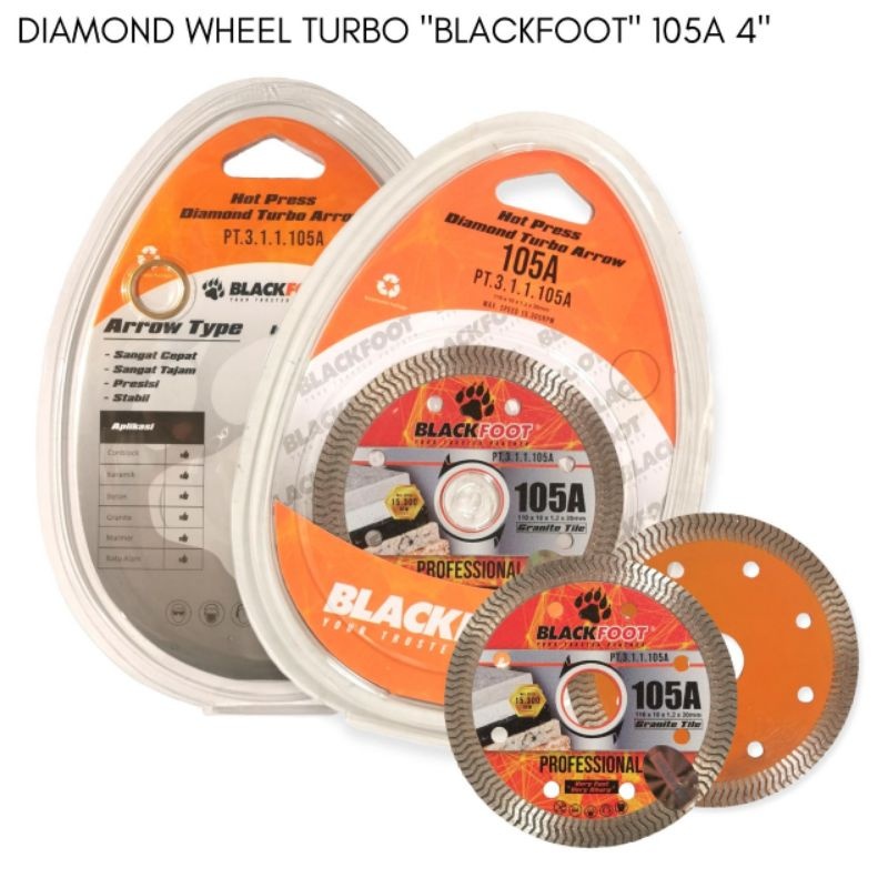 BLACKFOOT Diamond Wheel Turbo Arrow DW 105A 105 A / Pisau Potong 4" Mata Potong Keramik Granite