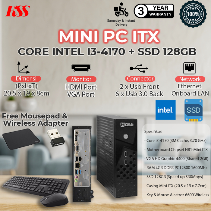 CPU Komputer / PC Rakitan Intel Core i3 + SSD MINI PC Super Fast - RAM 4GB, SSD 128GB