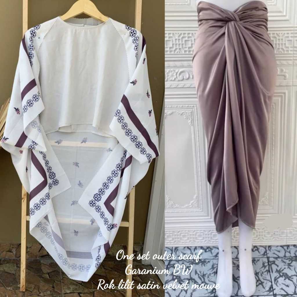 ARYANI SET One Set Outer Scarf Motif + Rok Wrap Satin Velvet , Set Rok Lilit Satin , One Set Outer ,