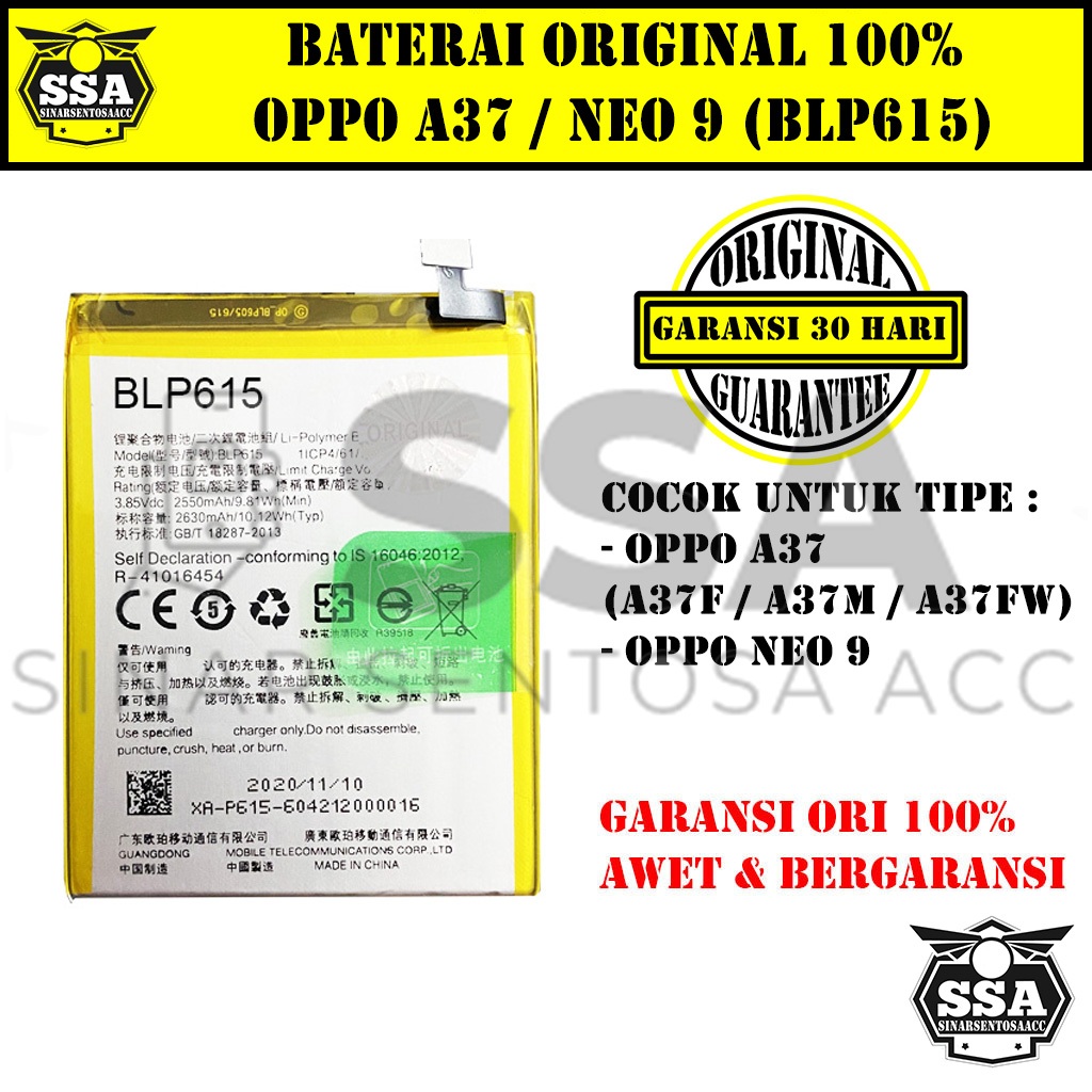 Baterai Original 100% Oppo A37 Neo 9 A37F A37M A37FW BLP615 BLP-615 BLP 615 Battery Batrai Batu Batr