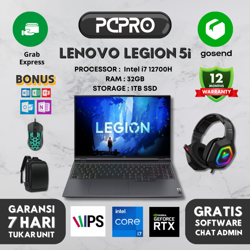 Laptop Gaming Lenovo Legion 5I Pro 16 Intel i7 12700H 32GB DDR5 1TB SSD RTX3050Ti-4GB 16 Inch WQXGA 