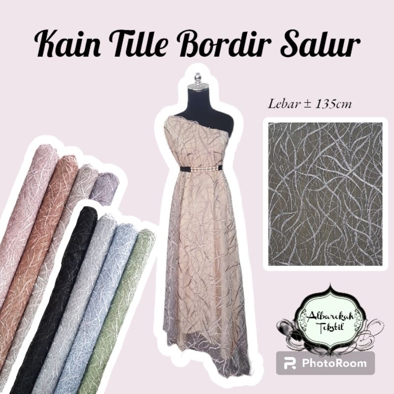 Bahan Kain Tile Bordir Kebaya motif Salur / tille tulle tile halus murah