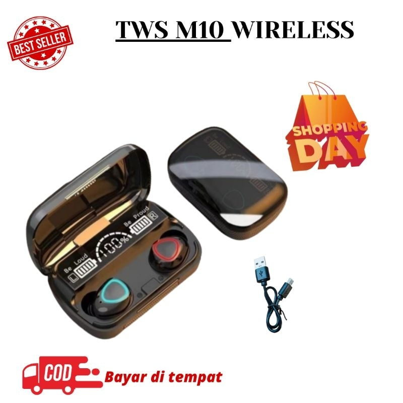 M10 TWS HEADSET BLUETOOTH WIRELESS M10 TWS + POWERBANK 3500 MAH
