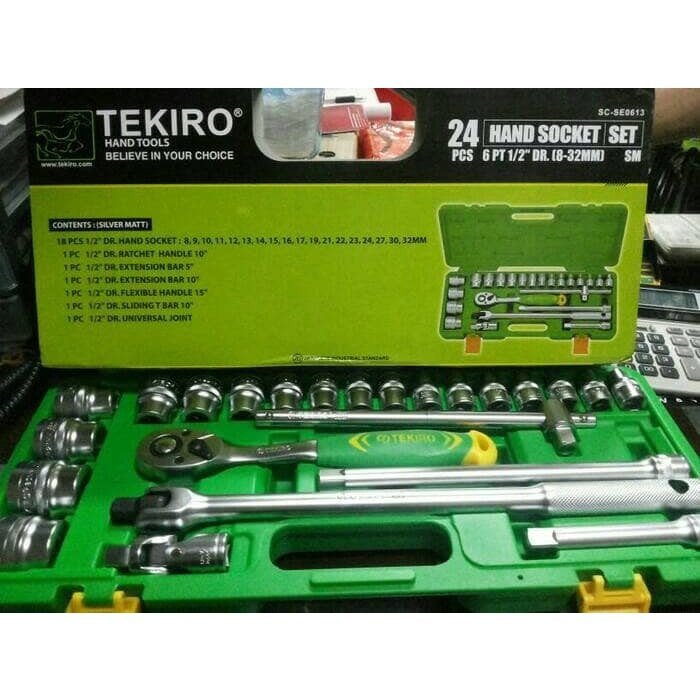 Kunci Sok (Hand Socket Set) Merk TEKIRO 24 Pcs Segi 12 PT drv 1/2 inch (SC-SE0615)