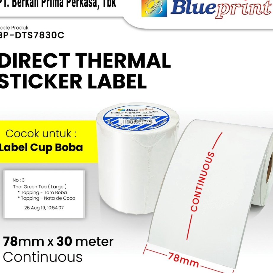 

Direct Thermal Sticker Stiker Label Continuous BLUEPRINT 78 x 3 M 78x3 Meter 1 Roll