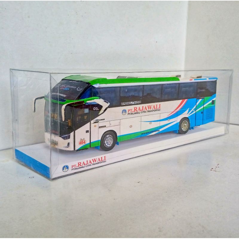 Miniatur Bus Kertas PT Rajawali, Skala 50, Pakai kotak plastik mika