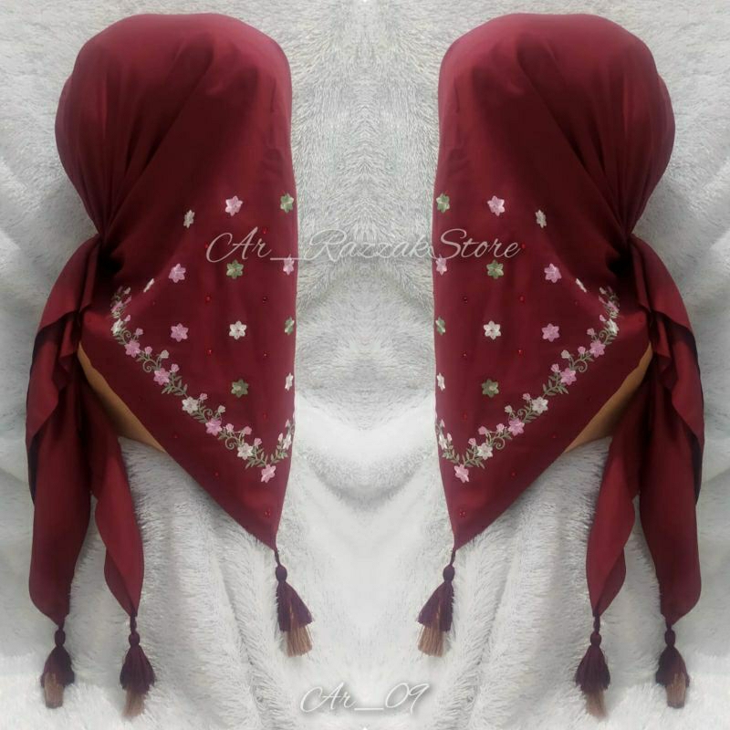 jilbab segi empat bordir, mewah, cantik ,murah, TABUR BUNGA