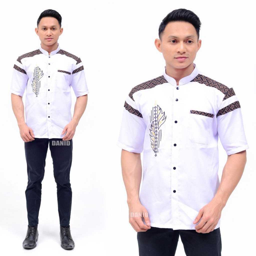 Hem Kombinasi Bordir Batik Pria // Baju Koko Dewasa Lengan Pendek