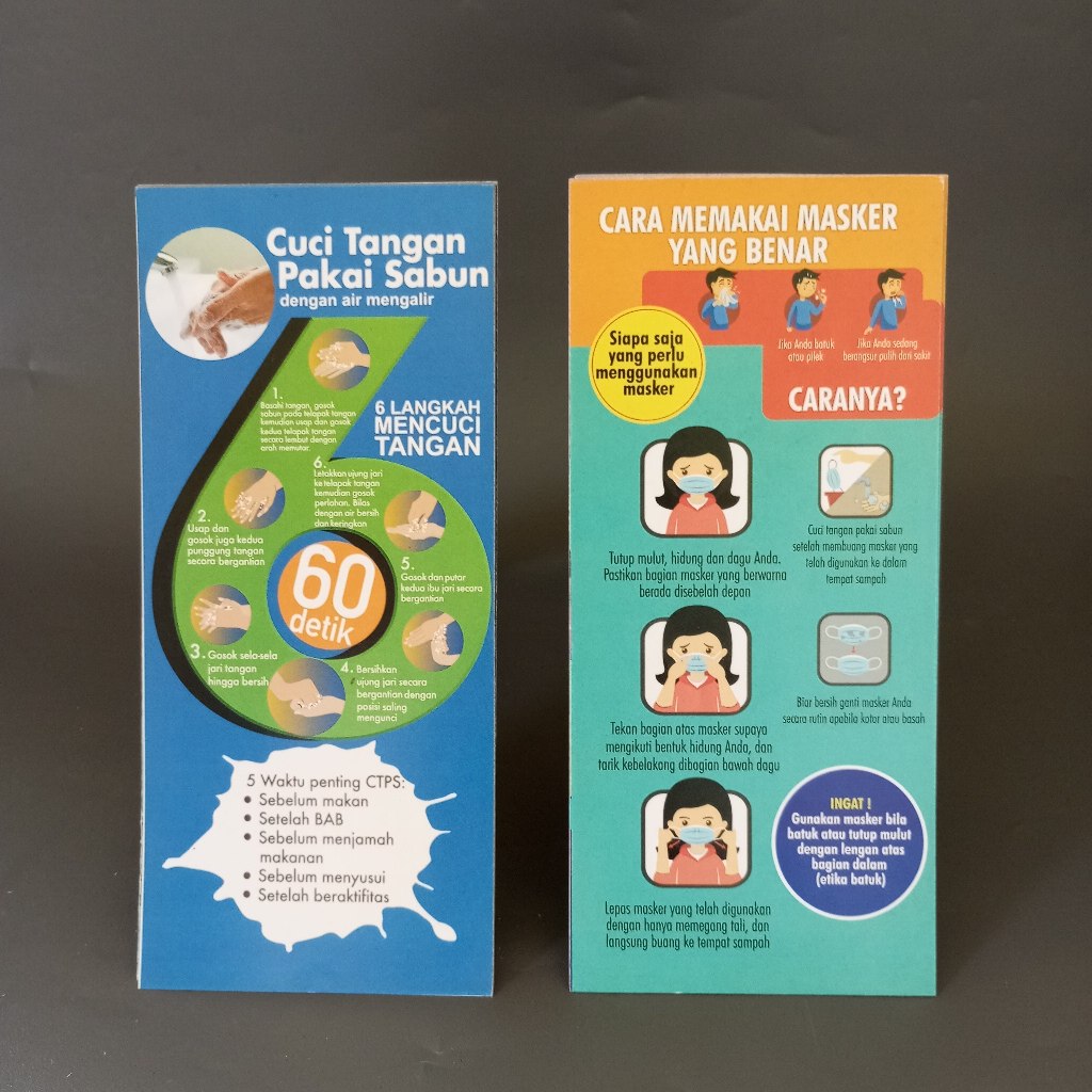 Flyer Edukasi Cuci Tangan 6 Langkah & Cara Memakai Masker yang Benar – Media Sekolah/Klinik