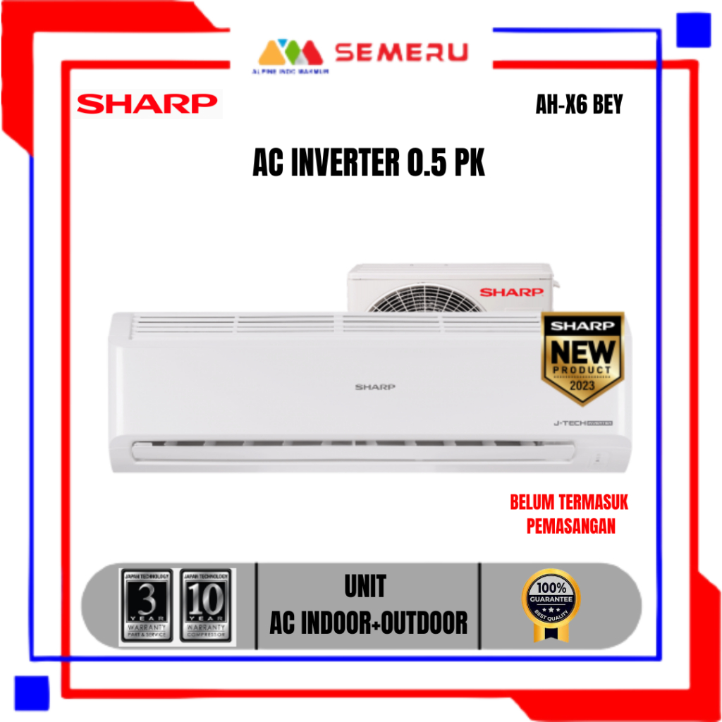 SHARP AC INVERTER 0.5 PK AH-X6 BEY DAN AH-X10 BEY (1PK) AC UNIT ONLY INDOOR+OUTDOOR KHUSUS MAKASSAR
