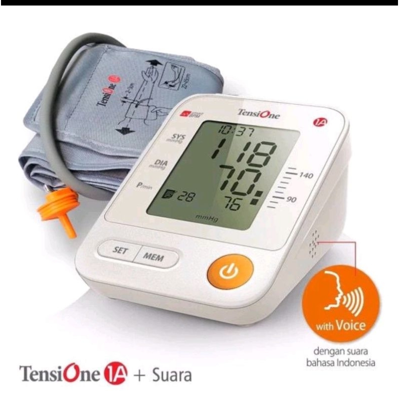 Tensimeter Digital TensiOne 1A / alat ukur tekanan darah digital dengan suara + Adaptor OneMed tipe 